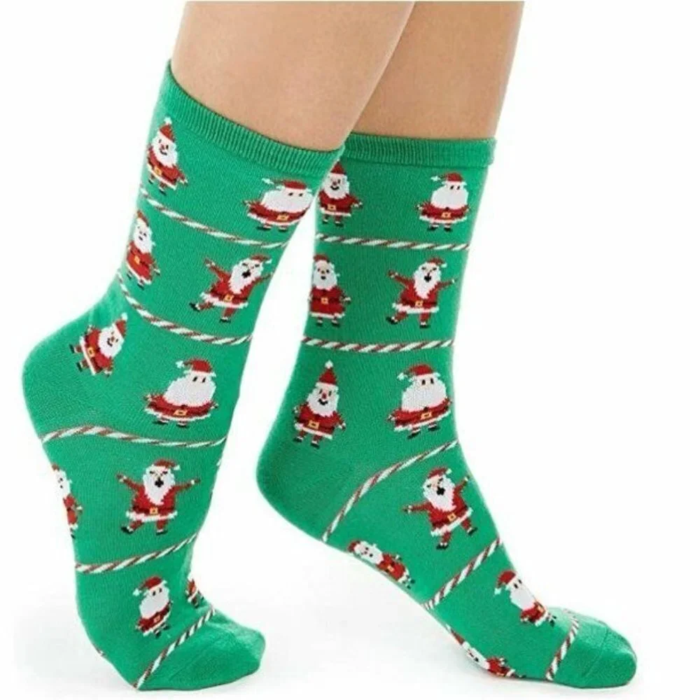 Charter Club Womens Sock Size 9-11 Christmas Santa Claus Candy Cane‎ Crew Socks